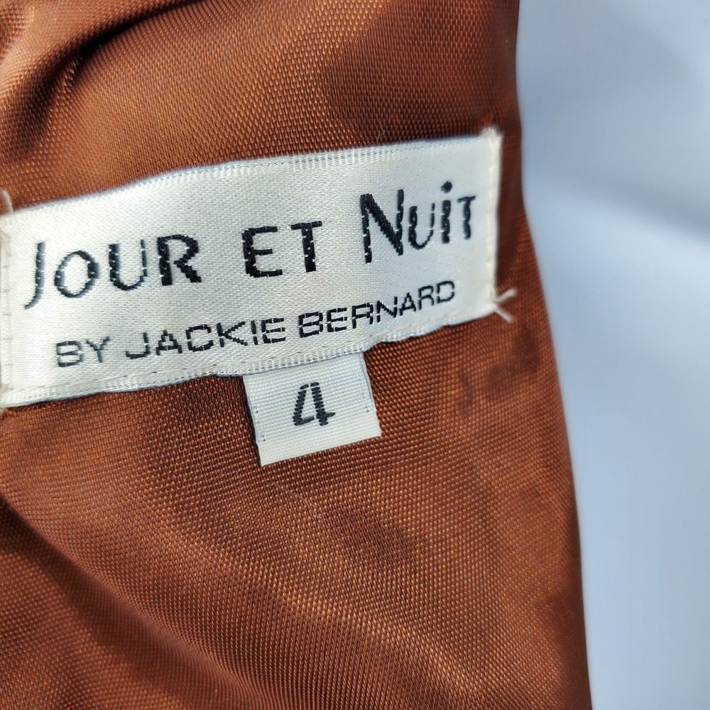 Jour Et Nuit Jackie Bernard Brown Beaded Lace Georgette Mock Neck Dress 4 Formal - Picture 5 of 10